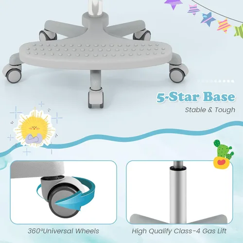 Vista 6 de Giantex Silla de escritorio para niños, silla rodante ergonómica ajustable con reposapiés y apoyabrazos abatibles, silla de oficina para niños