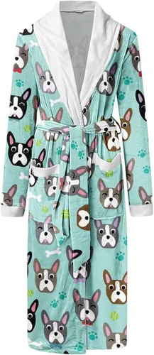 Vista 8 de youeneom - Bata de baño alargada para mujer cálida moderna con estampado de manga larga suave pijama para mujer conjunto de ropa de dormir