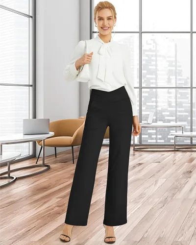 Vista 3 de G4Free Pantalones capri de pierna ancha para mujer, pantalones capri elásticos cruzados con bolsillos, pantalones cortos de cintura alta