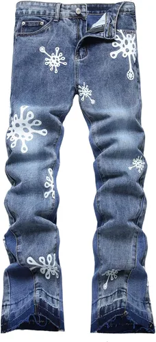 Vista 42 de Baylvn - Pantalones de mezclilla para hombre con diseño patchwork, ajustados y cómodos, estilo motociclista 3132 Camuflaje y azul