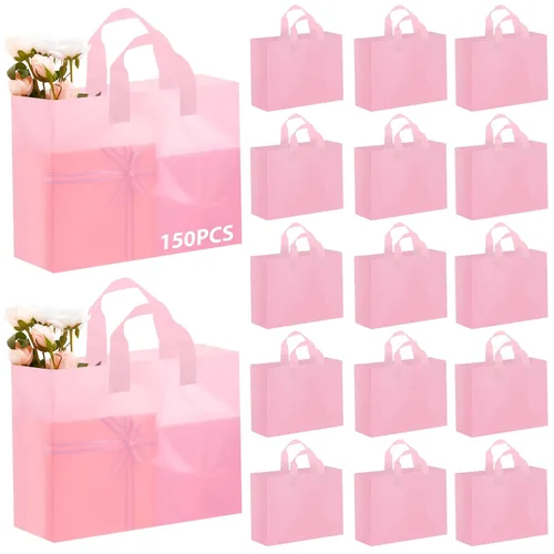 Vista 20 de Amylove 80 bolsas de regalo transparentes a granel con asa, bolsa de plástico esmerilado, embalaje reutilizable, envoltura de golosinas