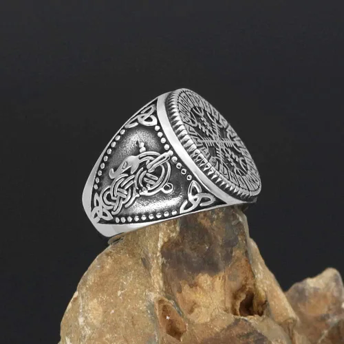 Vista 3 de GuoShuang Anillo de amuleto de runa de acero inoxidable con bolsa de regalo de runa de Valknut