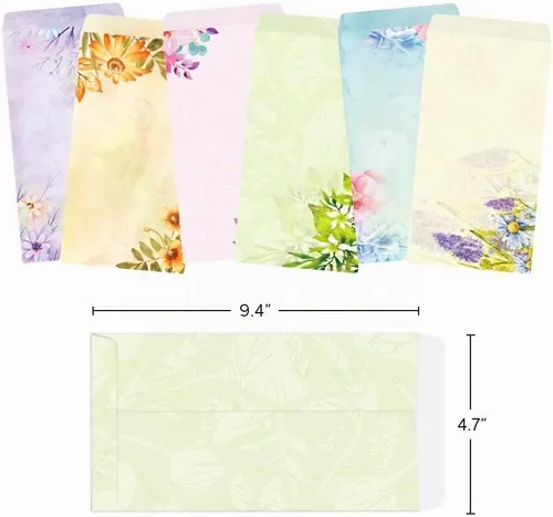 Vista 4 de Paper Master - Juego de 12 sobres de letras Flora, juegos de papel de papelería para impresora, con una variedad de diseños y relieve automático