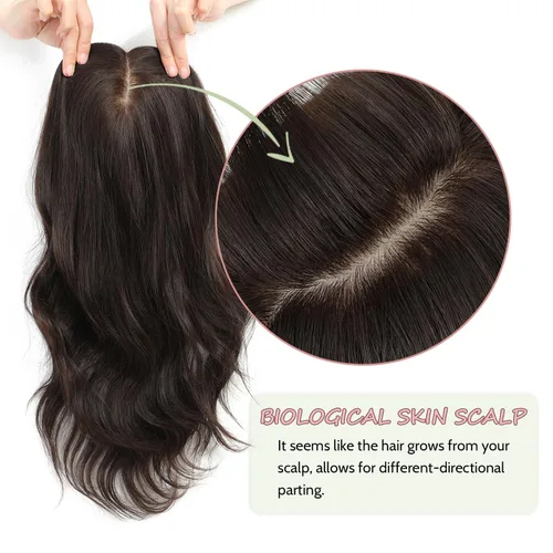 Vista 2 de PANEWAY Toppers para el cabello para mujer, cabello humano real, Remy con base de seda, base grande de 14 pulgadas, atado a mano, pieza gruesa