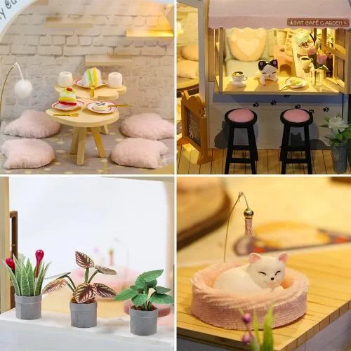 Vista 4 de Roroom Kit de casa de muñecas en miniatura y muebles, mini casa de muñecas de madera 3D, modelo de artesanía, estilo de tienda de flores