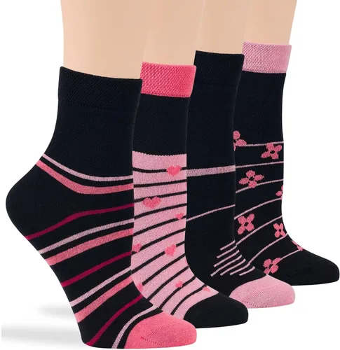 Vista 45 de 7BIGSTARS KINGDOM Women's Cotton Quarter Non-Binding Diabetic Fashion Socks-L-M-4 Pack-Multicolor