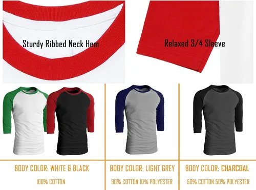 Vista 3 de Ollie Arnes playera de cuello redondo algodón 34 para hombre,mangas raglán de baseball