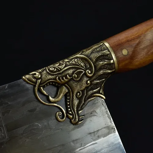 Vista 3 de Cuchillo de carne, cuchillo de cocina forjado a mano de 8.5 pulgadas, cuchillo de cocina de hoja afilada, cuchillo de corte de hueso Longquan