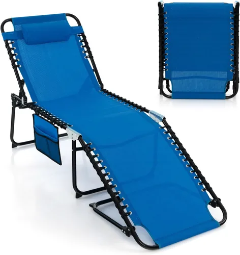Vista 15 de Goplus Tumbona para exteriores, silla plegable de 5 posiciones para playa, con almohada desmontable, bolsillo lateral, tumbona para tomar el sol