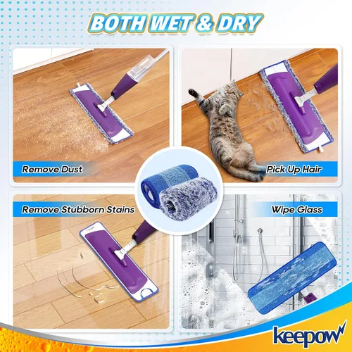 Vista 8 de KEEPOW Almohadilla de limpieza de microfibra de 18 pulgadas, almohadillas de repuesto para mopa para pisos de madera dura, almohadillas