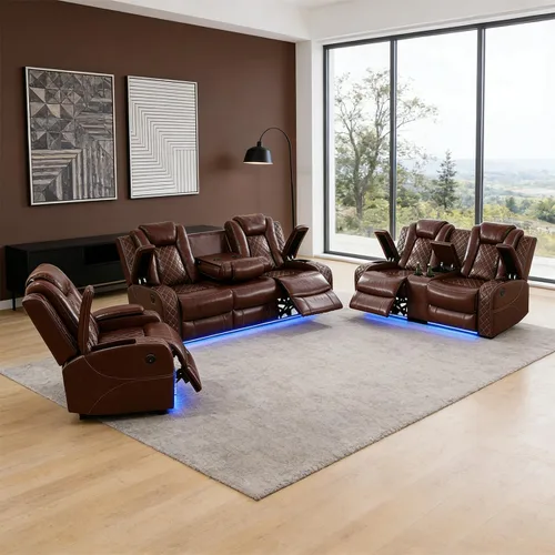 Vista 25 de Sofá reclinable individual eléctrico para muebles de sala de estar, silla reclinable de cuero con luces LED, puertos USB, almacenamiento oculto