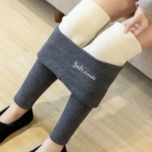 Vista 6 de Leggings con forro polar de nubes suaves para mujer, pantalones casuales cálidos de invierno, leggings ajustados, leggings deportivos de cintura alta