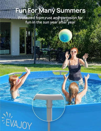 Vista 3 de Evajoy Piscina redonda sobre el suelo con marco de metal para exteriores de 10 pies x 30 pulgadas con fácil instalación, solo piscina