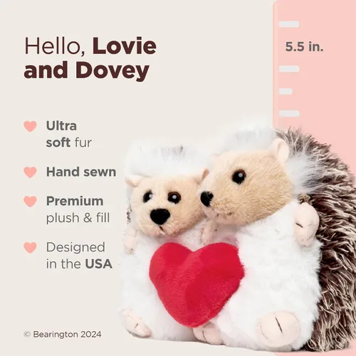 Vista 2 de Bearington - Puercoespines Lovie y Dovey de peluche que sostienen un corazón, de 5.5 pulgadas