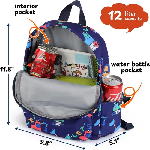 Vista 3 de Zicac Mochila para niños y niñas de 12 pulgadas, mini mochila para niños para la escuela y viajes, mochila preescolar para jardín de infantes, Azul