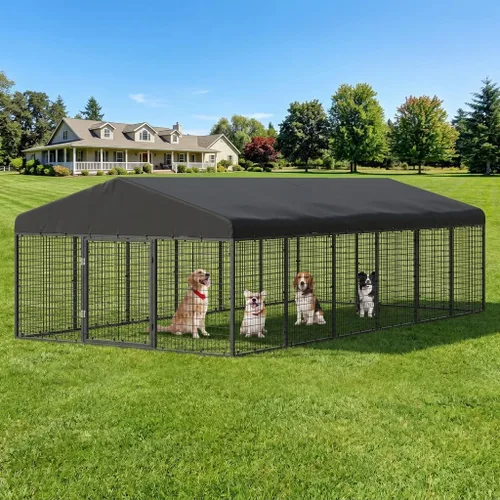 Vista 12 de Petony Perrera para Perros de Exterior de Acero para Perros Medianos/Pequeños Jaula con Techo y Revestimiento Antioxidante Resistente a Todo Clima