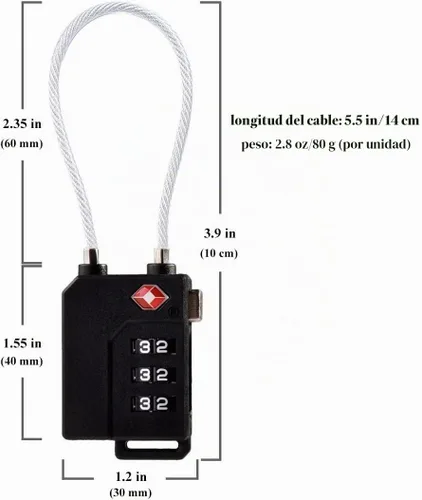 Vista 3 de TSA Lock - Candado de seguridad con combinación de 3 dígitos para maleta, bolsa de equipaje, candado con bloqueo de código (negro, paquete de 4)