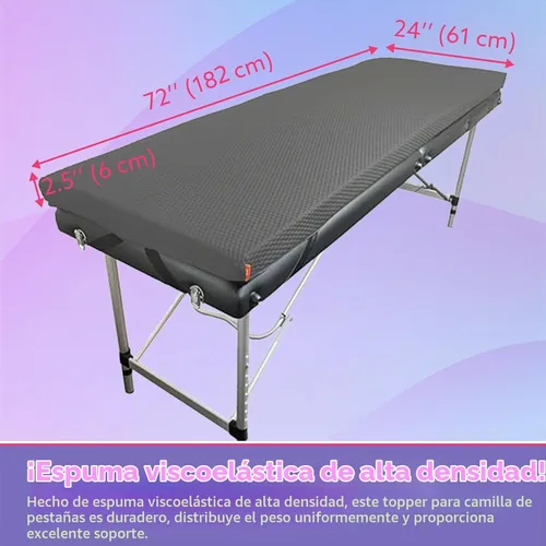 Vista 2 de Cubrecolchón de espuma para cama de pestañas – Almohadilla de espuma viscoelástica para mesa de masaje de 2.5 pulgadas de grosor con correas de Gris