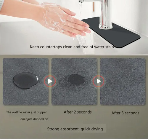 Vista 4 de Protector contra salpicaduras para grifo de fregadero de cocina, tapete absorbente de grifo, alfombrilla de silicona para atrapar agua