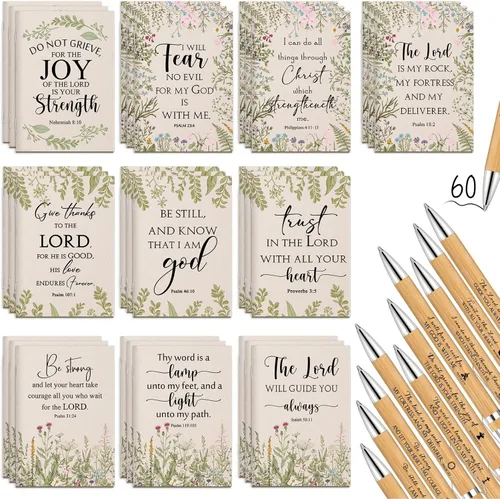 Vista 9 de Ctosree 60 unidades de regalo cristiano a granel para mujeres, cuaderno de versículos de la Biblia, diario de oración, bolígrafo inspirador, bloc