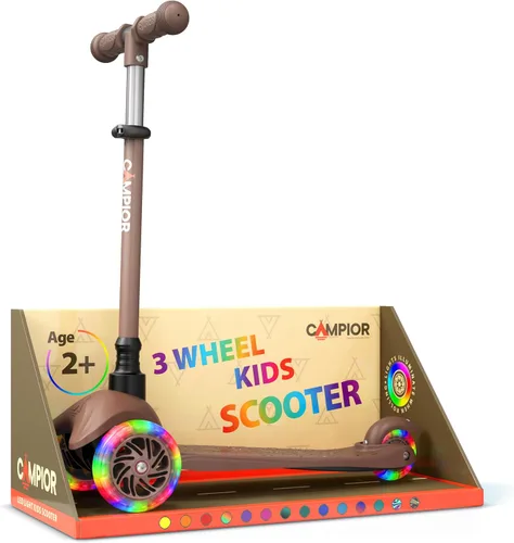 Vista 23 de Mini scooter negro de 3 ruedas para niños, inclinado para dirigir con ruedas con luces LED, manubrio ajustable, cubierta antideslizante ancha