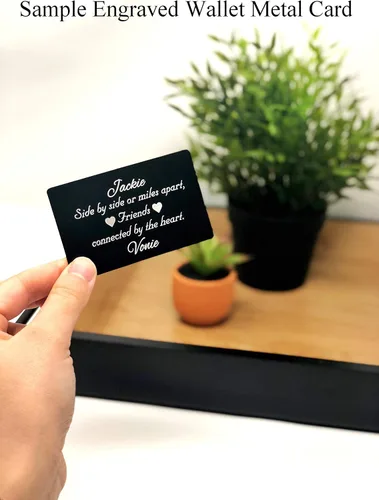 Vista 4 de Tarjeta metálica con mensaje personalizado grabado en ambos lados, aniversario para hombres y mujeres, insertos de billetera grabados, nota de amor