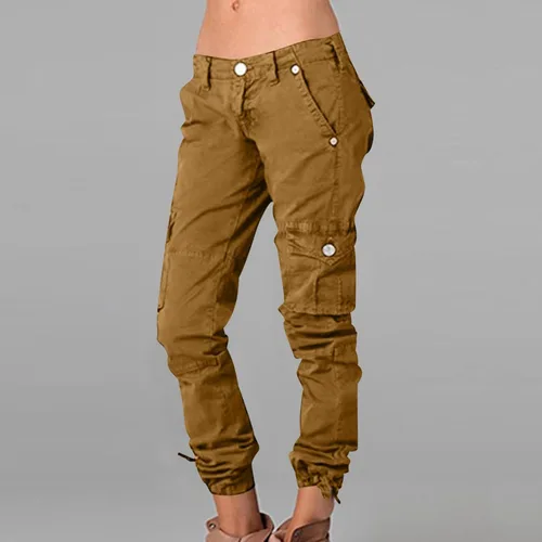 Vista 2 de Pantalones cargo para mujer, de tiro medio, con bolsillos, holgados, ligeros, holgados, para senderismo, a la moda, estilo novio, ropa de calle