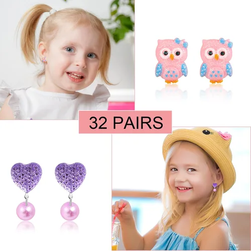 Vista 5 de Kids Clip On Earrings for Girls 2532 Pairs Hypoallergenic Clips Earrings for Girls Toy Earrings Princess Play Jewelry Party Favor