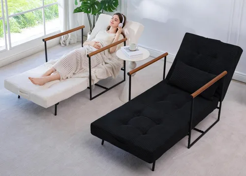 Vista 8 de MAXYOYO Silla convertible, silla plegable con respaldo ajustable, sofá cama plegable versátil, silla tapizada con cordón con marco, silla reclinable