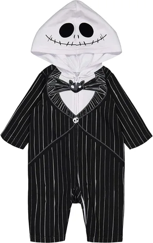 Vista 4 de Disney Nightmare Before Christmas Jack Skellington - Disfraz de bebé con cremallera para recién nacidos a bebés