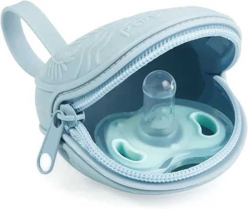 Vista 3 de PandaEar Juego de 3 estuches porta chupetes de silicona, bolsa de viaje portátil para chupones para recién nacidos, contenedor de almacenamiento