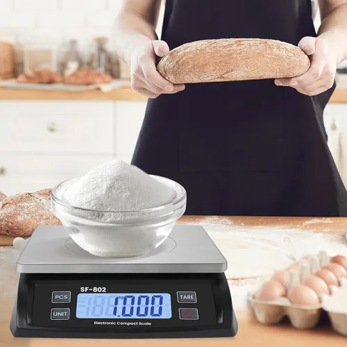 Vista 7 de Gran báscula digital de cocina 30kg/66lb báscula de alimentos para hornear y cocinar báscula de pan de acero inoxidable con pantalla LCD escalas