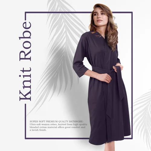 Vista 3 de NY Threads Bata de baño de punto largo para mujer, manga 34, kimono suave, ligero, ropa de descanso