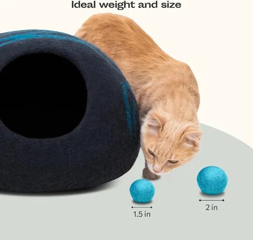 Vista 3 de MEOWFIA Juguetes de bolas de lana, paquete de 6 pelotas seguras para gatos y perros pequeños, juguete de lana de fieltro de 1.5 pulgadas para gatos