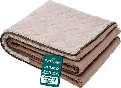 Vista 29 de Furhaven Funda de repuesto para cama de perro, estilo sofá, de pelo sintético y terciopelo, color salvia oscura, talla M