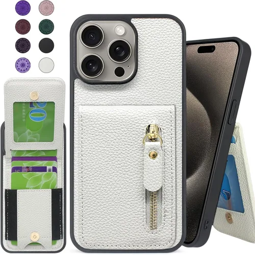 Vista 11 de Harryshell Funda compatible con iPhone 15 Pro Max con ranuras para tarjetas [con capacidad para hasta 6 tarjetas] Función de atril, bolsillo
