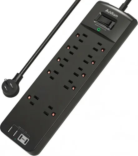 Vista 11 de Addtam - Regleta de alimentación con 10 tomas y 4 puertos USB (2 USB C), 2700J, 6 pies Extension Cord with Multiple Outlets, Surge Protector Power