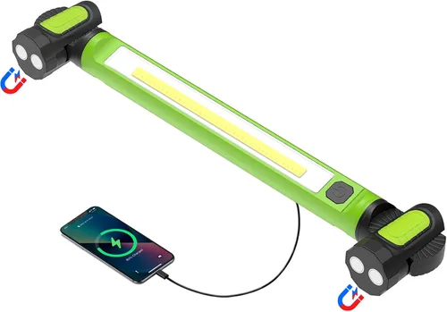 Vista 11 de Paquete de 2 luces de trabajo mecánicas, barra LED recargable de 3000 lm, portátil, magnético, ganchos, linterna SOS Verde 2