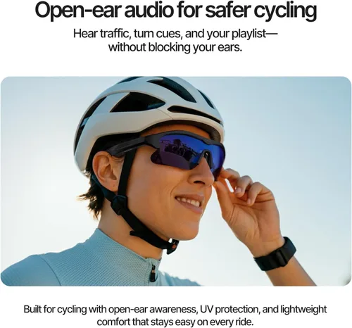 Vista 2 de Gafas de Ciclismo Bluetooth con Audio Hi-Fi de Orejas Descubiertas, Micrófono AI con Cancelación de Ruido, Protección UV400, Resistente al Agua