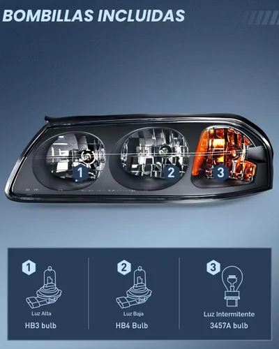 Vista 2 de Nilight Conjunto de faros compatible con 2000 2001 2002 2003 2004 2005 Chevy Impala Faro de repuesto con carcasa negra y reflector ámbar 2000 2001