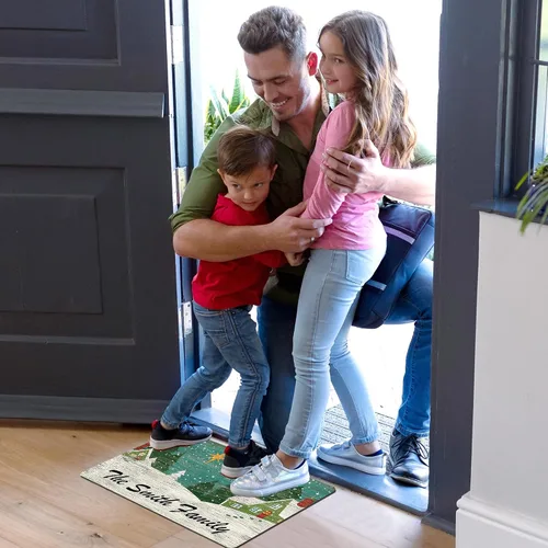 Vista 2 de Tapetes de puerta personalizados de bienvenida de Navidad para puerta delantera, tapete de invierno personalizado con nombre de la familia, tapetes