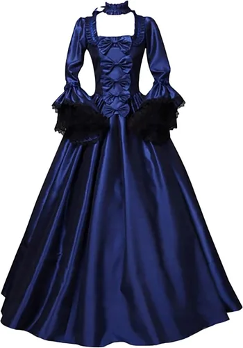 Vista 2 de Vestido vitoriano gótico con mangas acampanadas de encaje medieval para mujer, vestido de baile renacentista, disfraz de vampiro