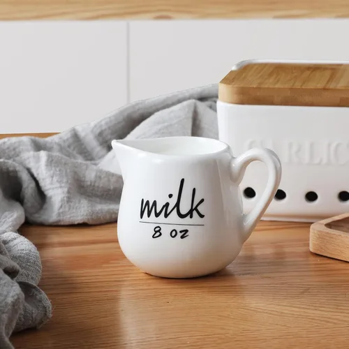 Vista 8 de Jarra de crema con asa, recipiente de cerámica para leche, café, salsa, apto para microondas, blanco (12 onzas, juego/1)