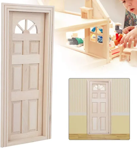 Vista 9 de Puerta de casa de muñecas, 1:12 casa de muñecas de madera en miniatura simulada puerta mini ventana modelo juguete accesorio Cargostrap casa
