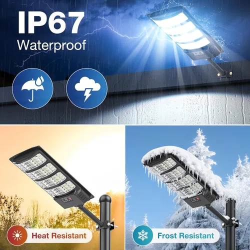 Vista 5 de [Usado] Luces solares impermeables para exteriores, luces LED de calle de 6500 K con sensor de movimiento y control remoto, luces de inundación