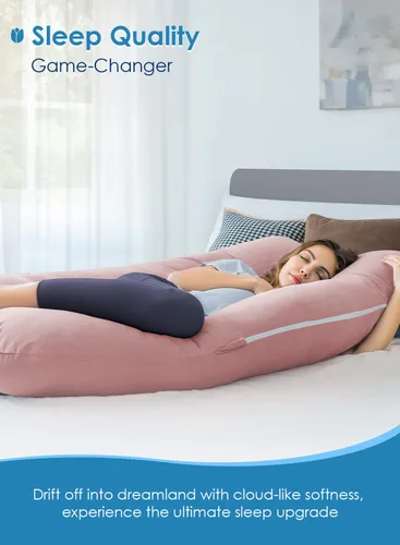 Vista 5 de QUEEN ROSE Almohadas de embarazo extra largas, almohada corporal en forma de U de 60 pulgadas para dormir, almohada refrescante de maternidad