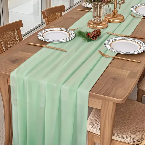 Vista 11 de DUOBAO Hot Pink Table Runner 10ft Chiffon Table Runner 29''x120'' Sheer Fabric for Wedding, Party, and Bridal Shower Decor