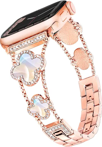 Vista 19 de wipalor Correa de trébol de cuatro hojas para Apple Watch para mujer de 42mm 41mm 40mm 38mm, correas delgadas iWatch para mujer, correas metálicas