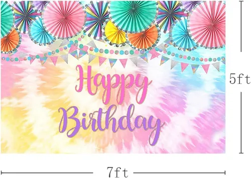 Vista 3 de MEHOFOND Telón de fondo de fotos de cumpleaños con diseño de teñido anudado, decoración de fiesta mexicana para niñas, decoración de fiesta