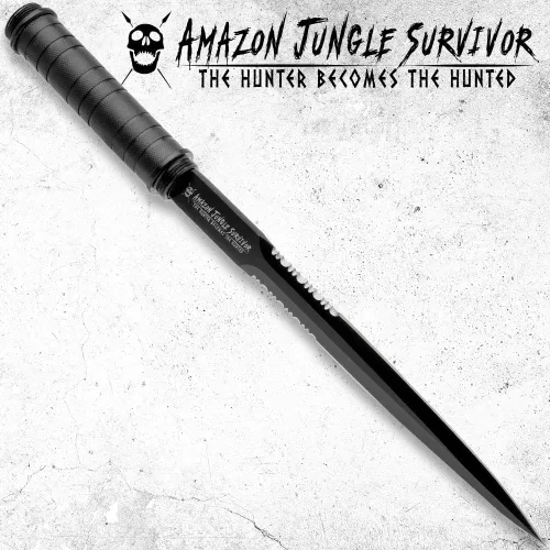 Vista 7 de Lanza de supervivencia de Amazon Jungle Survivor Hoja de acero inoxidable 2Cr13 con acabado no reflectante Mango de acero texturizado Estuche